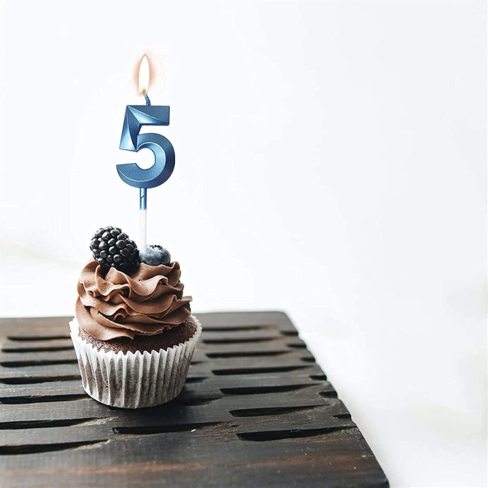 Lumanare Cifra 5, Flippy, Model Diamond, 5 x 3.4 cm, Albastru [3]