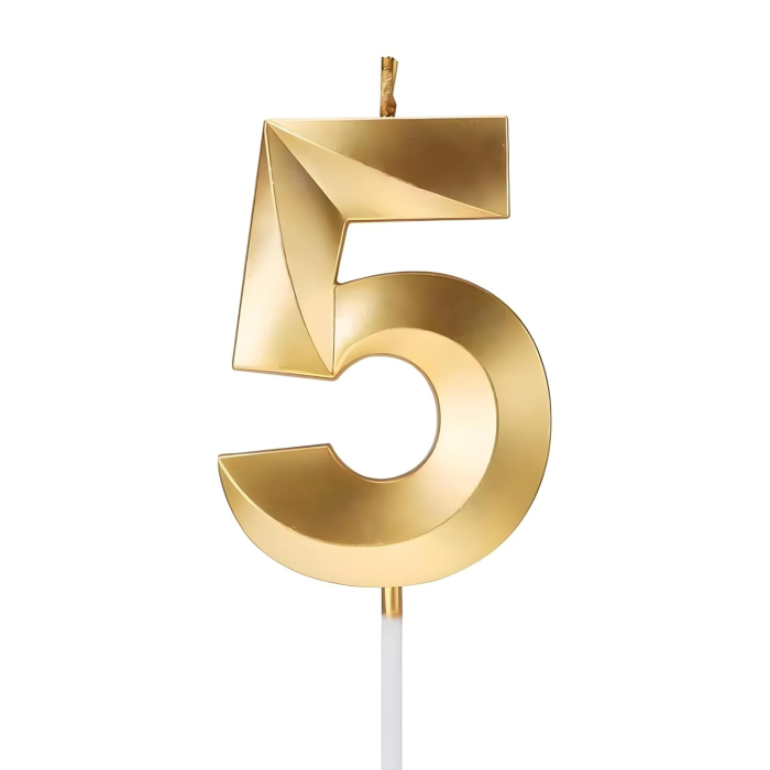 Lumanare Cifra 5, Flippy, Model Diamond, 5 x 3.4 cm, Auriu [6]
