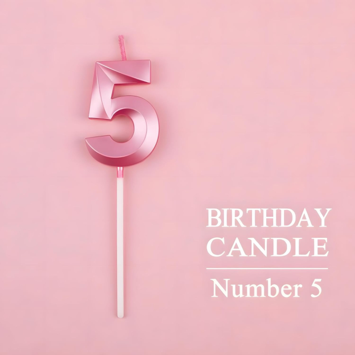 Lumanare Cifra 5, Flippy, Model Diamond, 5 x 3.4 cm, Roz [5]