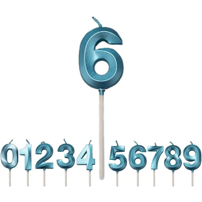 Lumanare Cifra 6, Flippy, Model Diamond, 5 x 3.4 cm, Albastru [5]