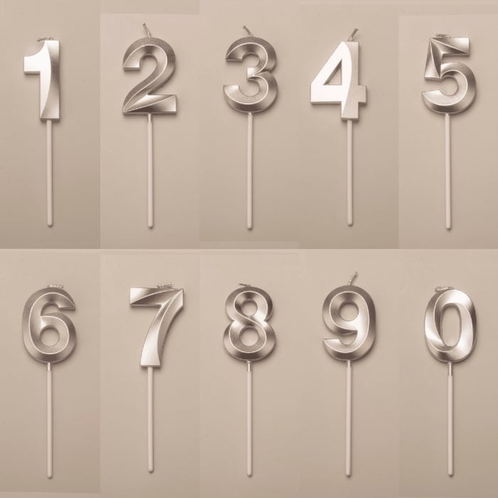 Lumanare Cifra 6, Flippy, Model Diamond, 5 x 3.4 cm, Argintiu [2]