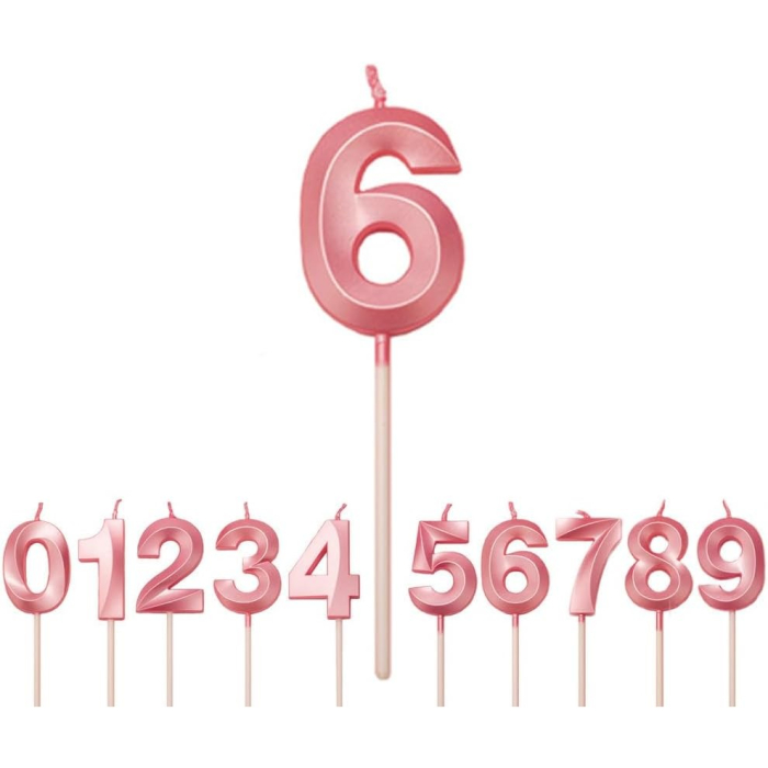 Lumanare Cifra 6, Flippy, Model Diamond, 5 x 3.4 cm, Roz [1]