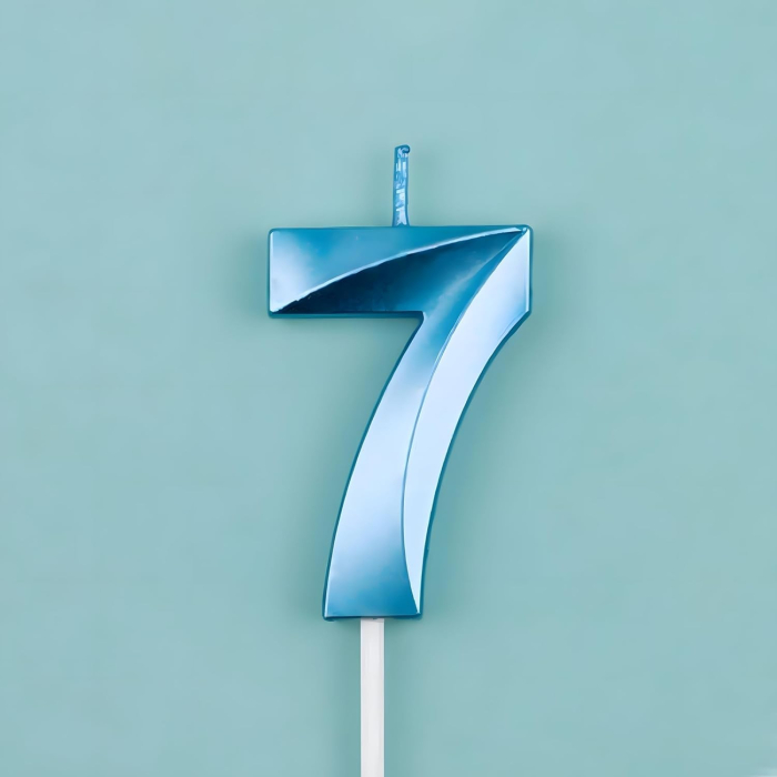 Lumanare Cifra 7, Flippy, Model Diamond, 5 x 3.4 cm, Albastru [8]