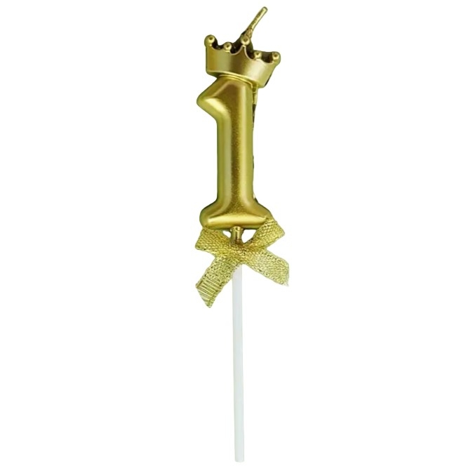 Lumanare pentru Tort Cifra 1, Model Coroana, Gold, Flippy, Party [1]