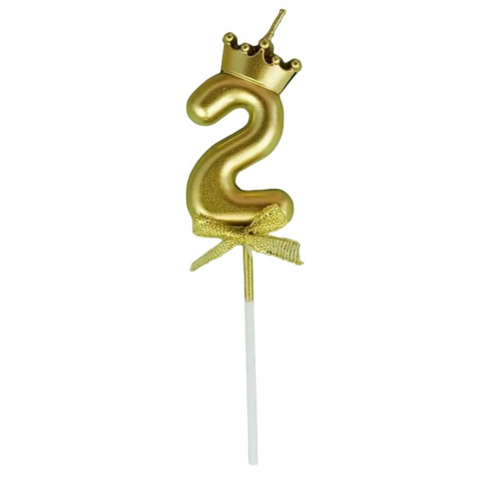 Lumanare pentru Tort Cifra 2, Model Coroana, Gold, Flippy, Party [1]
