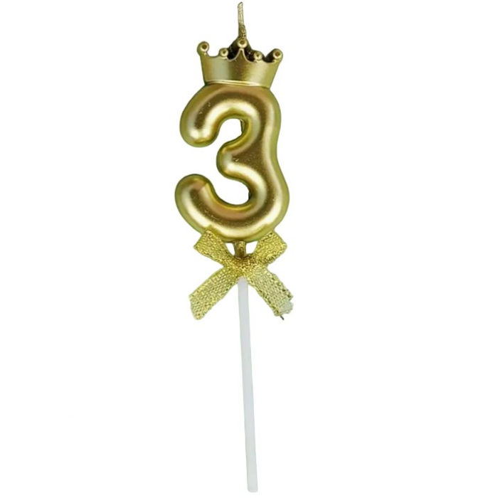 Lumanare pentru Tort Cifra 3, Model Coroana, Gold, Flippy, Party [1]