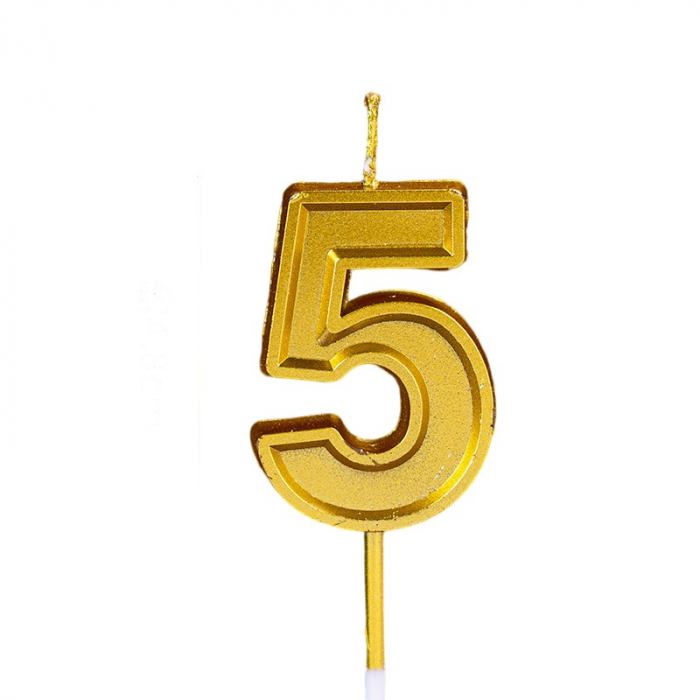 Lumanare pentru Tort Cifra 5, Flippy, 4.8 cm, Aniversare, Aurie [1]