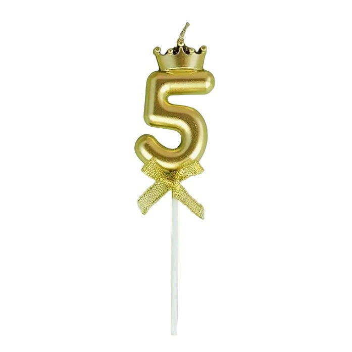 Lumanare pentru Tort Cifra 5, Model Coroana, Gold, Flippy, Party [1]