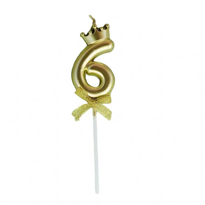 Lumanare pentru Tort Cifra 6, Model Coroana, Gold, Flippy, Party [1]