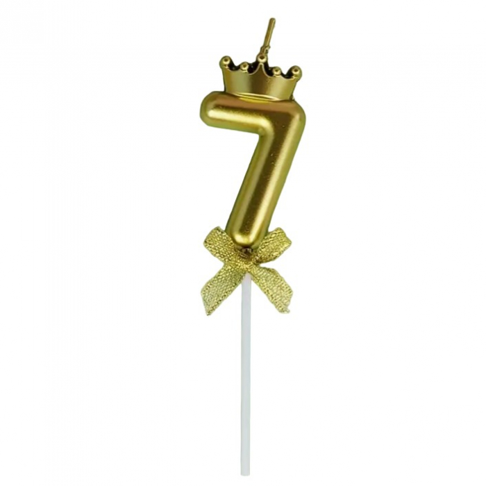 Lumanare pentru Tort Cifra 7, Model Coroana, Gold, Flippy, Party [1]