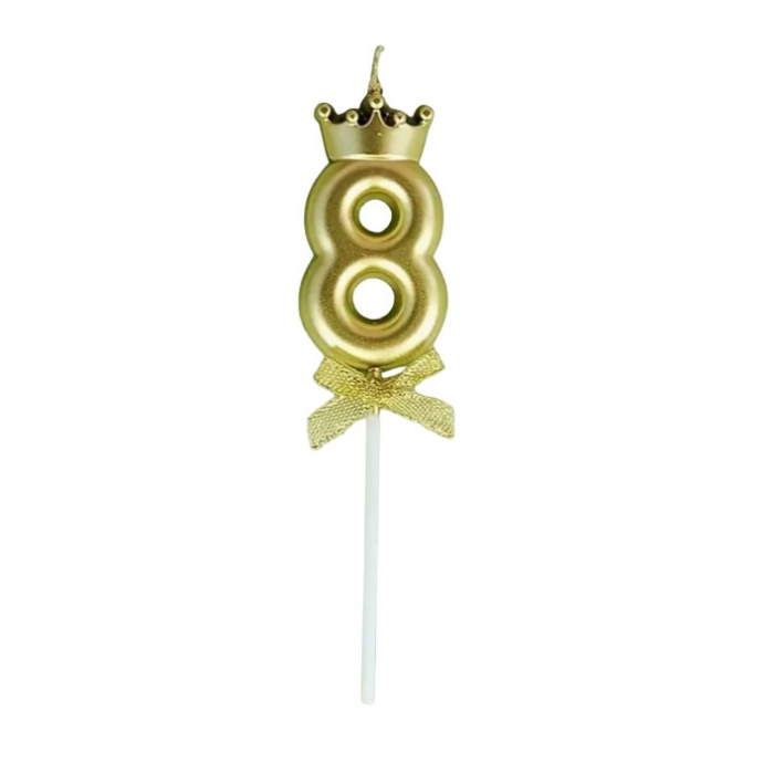 Lumanare pentru Tort Cifra 8, Model Coroana, Gold, Flippy, Party [1]