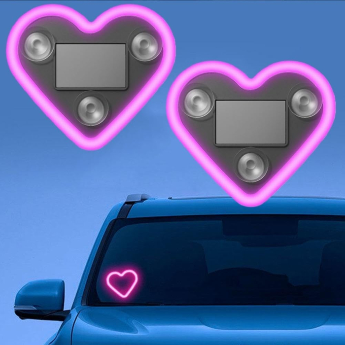 Lumina Auto Ambientala, Flippy, Model Inima, Incarcare Solara/USB, Afisaj Baterie, 9.7 x 8.4 x 1.6 cm, Roz [4]