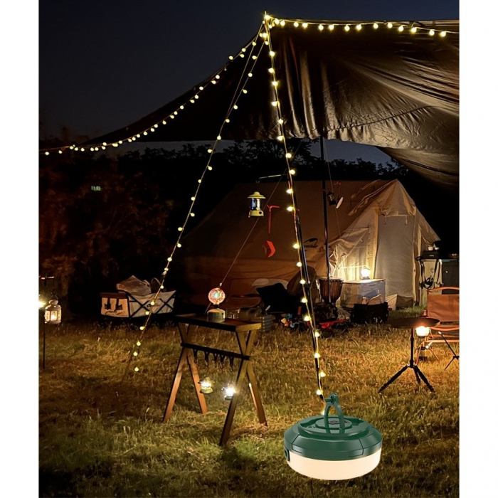 Lumină de camping LED încărcare USB, Flippy, șir colorat, pentru aer liber, cort, Distanta 10 metri, 1800mAH, 10.5x4.3 cm, Alb Verde [8]