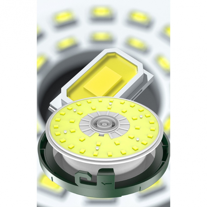 Lumină de camping LED încărcare USB, Flippy, șir colorat, pentru aer liber, cort, Distanta 10 metri, 1800mAH, 10.5x4.3 cm, Alb Verde [13]