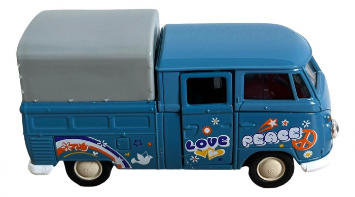 Macheta auto Welly Volkswagen T1 Double Cabin Pick Up, Scara 1:34, Albastru [1]
