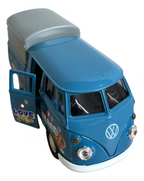 Macheta auto Welly Volkswagen T1 Double Cabin Pick Up, Scara 1:34, Albastru [2]