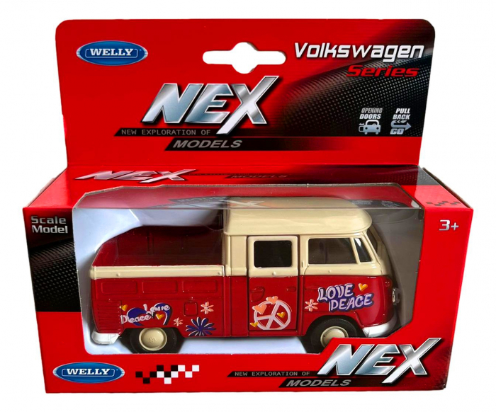 Macheta auto Welly Volkswagen T1 Pick Up, Scara 1:34, Rosu [2]