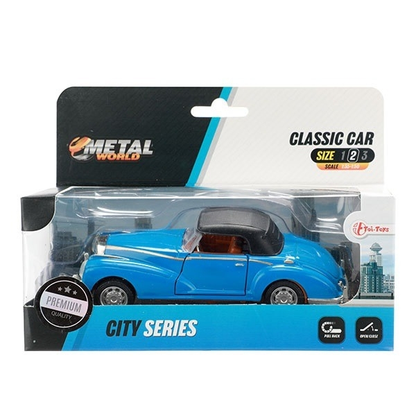 Macheta metalica clasica pull back, 12 cm,  Albastru, Toi-Toys [1]