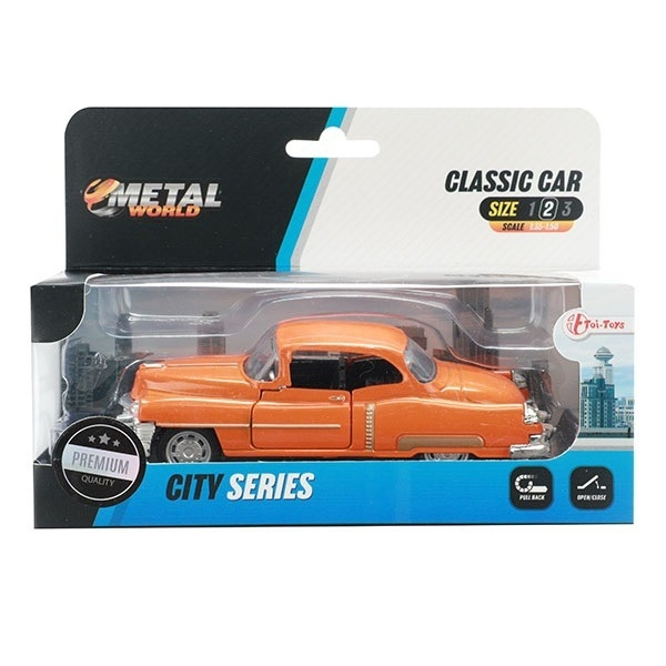 Macheta metalica clasica pull back, 12 cm,  Portocaliu, Toi-Toys [1]
