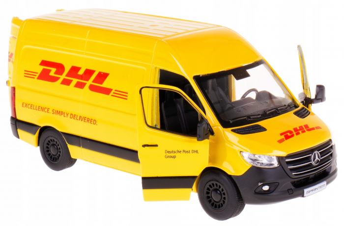 Macheta metalica Mercedes-Benz Sprinter DHL Edition, Kinsmart, Scara 1:48, Galben [2]