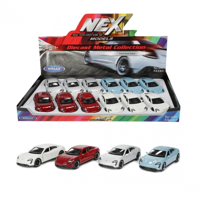 Macheta metalica Welly 1:34 Porsche Taycan, Rosu, 12 cm [2]
