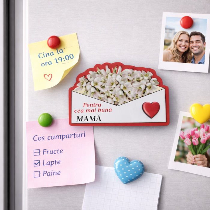 Magneti Decorativi Martisor, Set 24 Piese, Jolie, Tema Mesaj Pentru Cea Mai Buna Mama, Carton Laminat cu Magnet Flexibil, 8x6 cm, Multicolor [2]