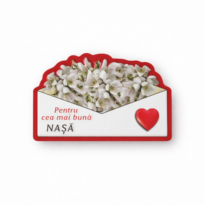 Magneti Decorativi Martisor, Set 24 Piese, Jolie, Tema Mesaj Pentru Cea Mai Buna Nasa, Carton Laminat cu Magnet Flexibil, 8x6 cm, Multicolor [1]
