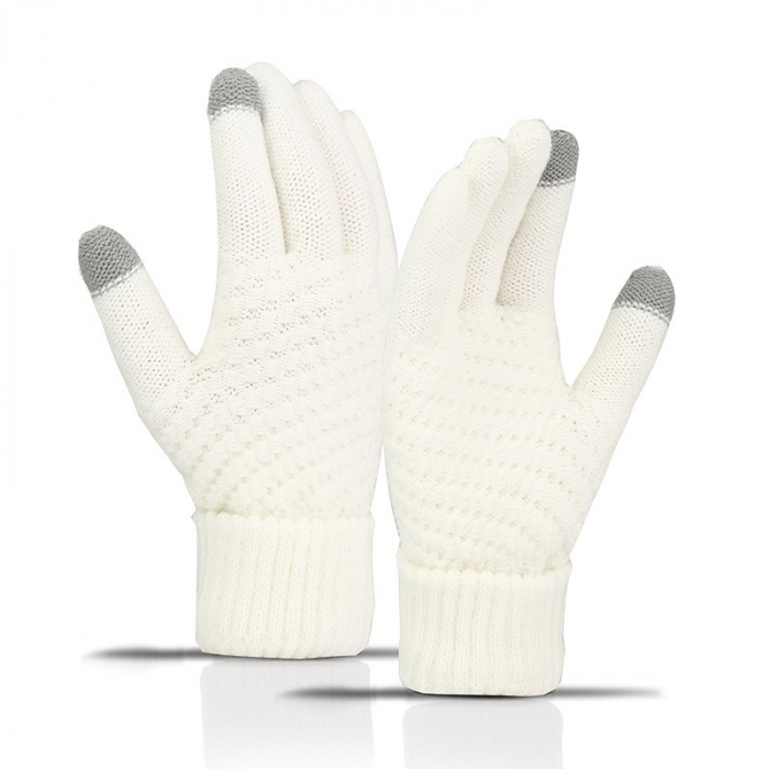 Manusi de Dama, Flippy, Functie Touchscreen (ecran tactil), Material Acril Tricotat, Manseta Elastica, Interior Catifelat, Marime Universala, Alb [6]