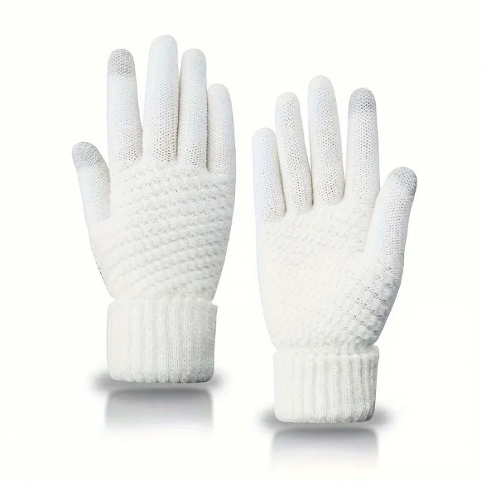 Manusi de Dama, Flippy, Functie Touchscreen (ecran tactil), Material Acril Tricotat, Manseta Elastica, Interior Catifelat, Marime Universala, Alb [7]