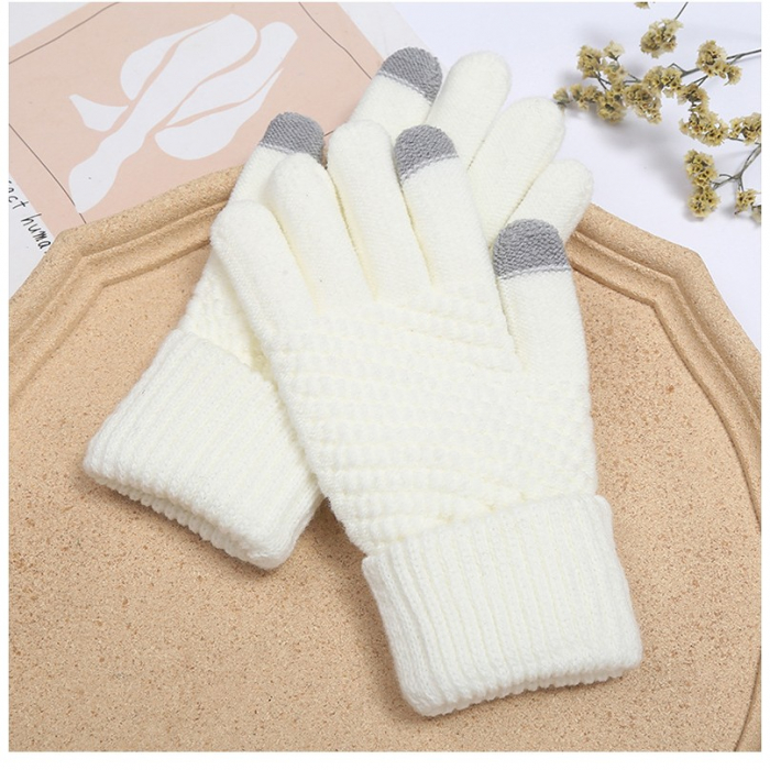 Manusi de Dama, Flippy, Functie Touchscreen (ecran tactil), Material Acril Tricotat, Manseta Elastica, Interior Catifelat, Marime Universala, Alb [9]