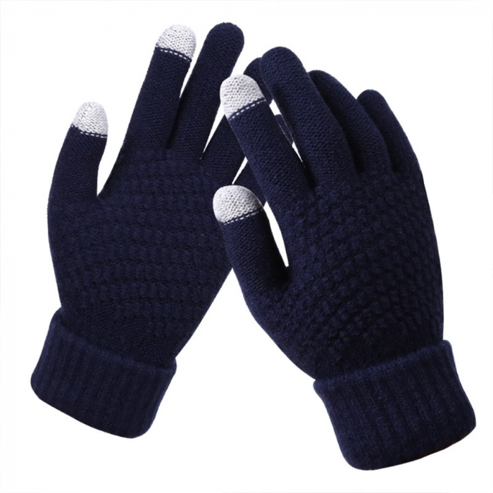 Manusi de Dama, Flippy, Functie Touchscreen (ecran tactil), Material Acril Tricotat, Manseta Elastica, Interior Catifelat, Marime Universala, Albastru Marin [4]