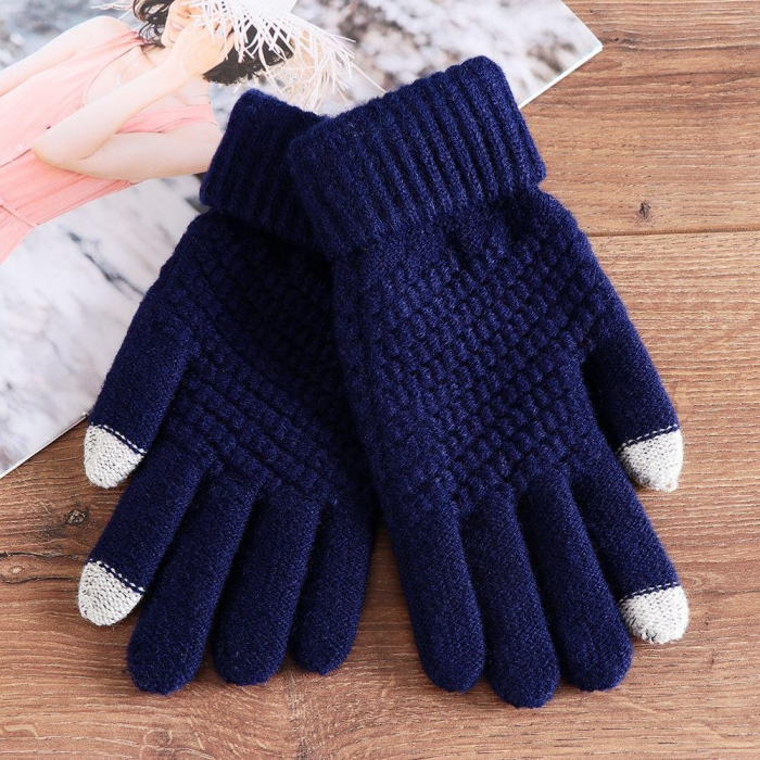 Manusi de Dama, Flippy, Functie Touchscreen (ecran tactil), Material Acril Tricotat, Manseta Elastica, Interior Catifelat, Marime Universala, Albastru Marin [7]