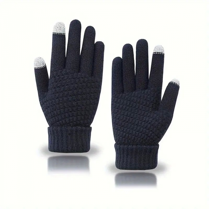 Manusi de Dama, Flippy, Functie Touchscreen (ecran tactil), Material Acril Tricotat, Manseta Elastica, Interior Catifelat, Marime Universala, Albastru Marin [9]
