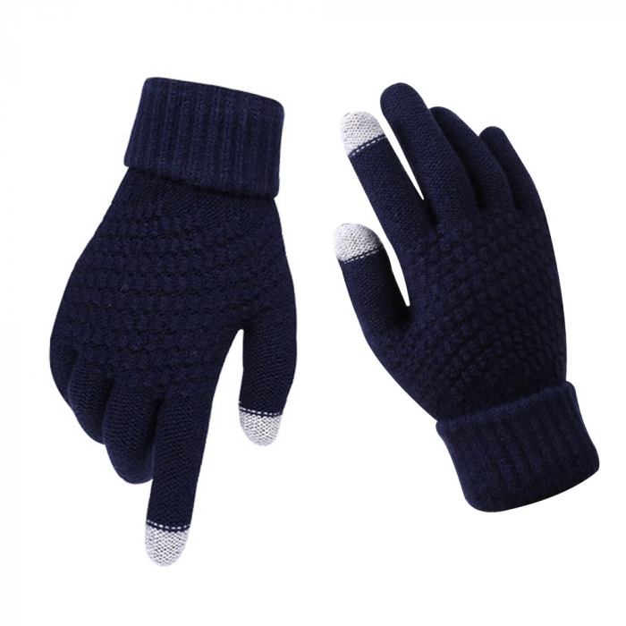 Manusi de Dama, Flippy, Functie Touchscreen (ecran tactil), Material Acril Tricotat, Manseta Elastica, Interior Catifelat, Marime Universala, Albastru Marin [6]
