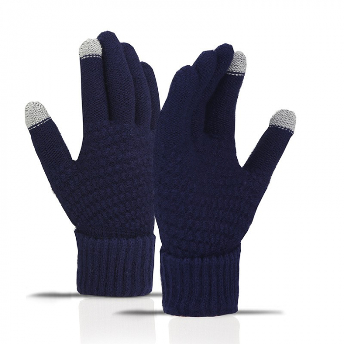 Manusi de Dama, Flippy, Functie Touchscreen (ecran tactil), Material Acril Tricotat, Manseta Elastica, Interior Catifelat, Marime Universala, Albastru Marin [8]
