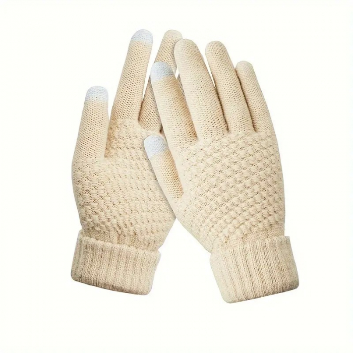 Manusi de Dama, Flippy, Functie Touchscreen (ecran tactil), Material Acril Tricotat, Manseta Elastica, Interior Catifelat, Marime Universala, Bej [1]