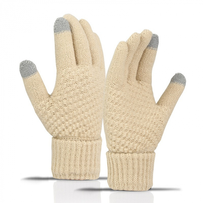 Manusi de Dama, Flippy, Functie Touchscreen (ecran tactil), Material Acril Tricotat, Manseta Elastica, Interior Catifelat, Marime Universala, Bej [9]