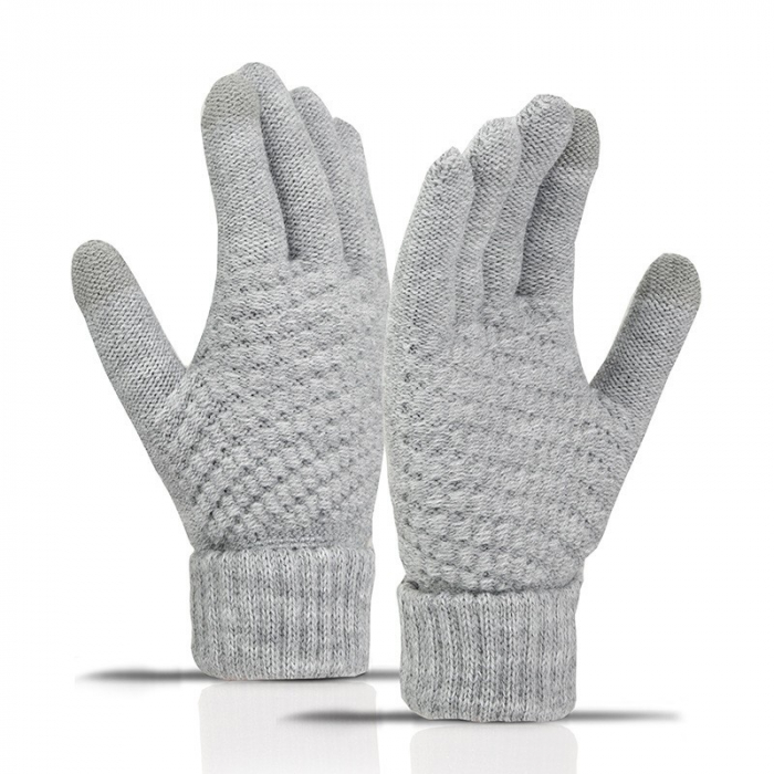 Manusi de Dama, Flippy, Functie Touchscreen (ecran tactil), Material Acril Tricotat, Manseta Elastica, Interior Catifelat, Marime Universala, Gri [2]