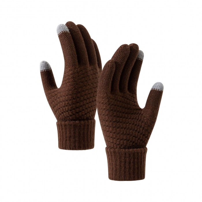 Manusi de Dama, Flippy, Functie Touchscreen (ecran tactil), Material Acril Tricotat, Manseta Elastica, Interior Catifelat, Marime Universala, Maro [1]