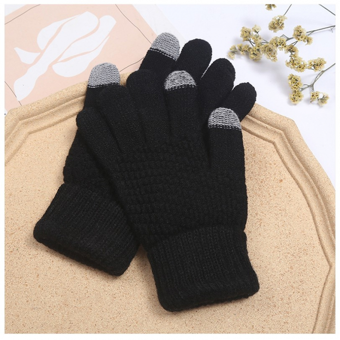 Manusi de Dama, Flippy, Functie Touchscreen (ecran tactil), Material Acril Tricotat, Manseta Elastica, Interior Catifelat, Marime Universala, Negru [8]