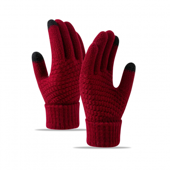 Manusi de Dama, Flippy, Functie Touchscreen (ecran tactil), Material Acril Tricotat, Manseta Elastica, Interior Catifelat, Marime Universala, Rosu [2]