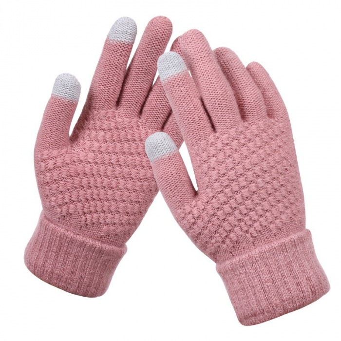 Manusi de Dama, Flippy, Functie Touchscreen (ecran tactil), Material Acril Tricotat, Manseta Elastica, Interior Catifelat, Marime Universala, Roz [7]
