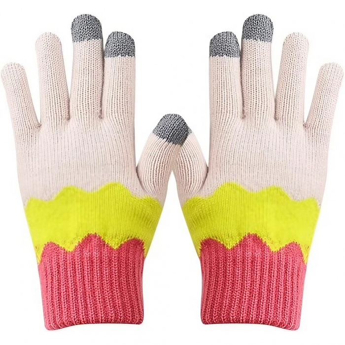 Manusi de Dama, Flippy, Model Ondulat, Functie Touchscreen (ecran tactil), Material Acril Tricotat, Manseta Elastica, Interior Catifelat, Marime Universala, Galben/Roz [1]