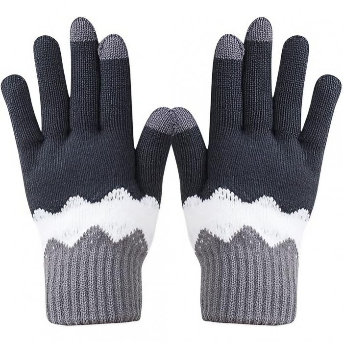 Manusi de Dama, Flippy, Model Ondulat, Functie Touchscreen (ecran tactil), Material Acril Tricotat, Manseta Elastica, Interior Catifelat, Marime Universala, Gri/Alb [1]