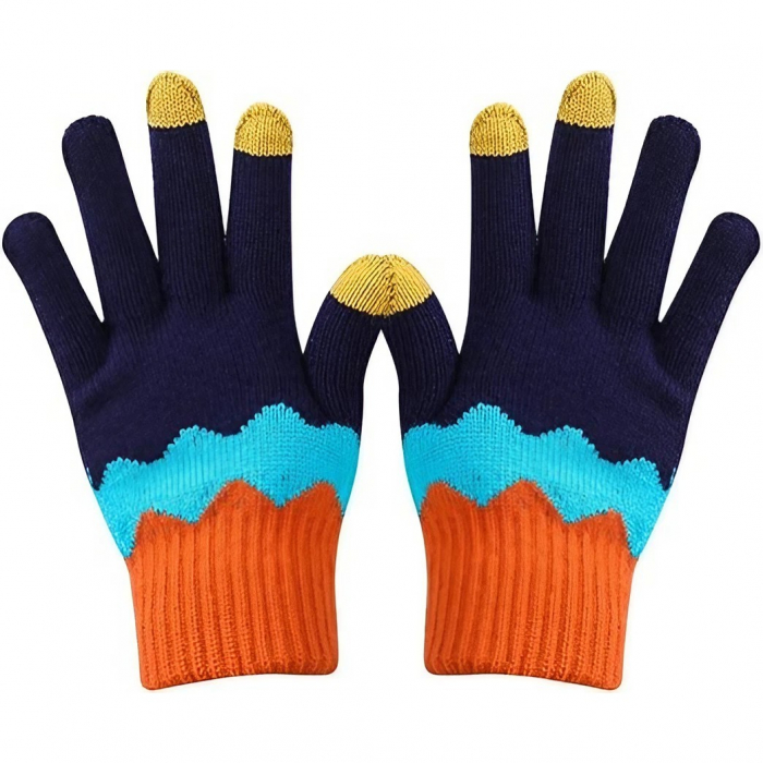 Manusi de Dama, Flippy, Model Ondulat, Functie Touchscreen (ecran tactil), Material Acril Tricotat, Manseta Elastica, Interior Catifelat, Marime Universala, Portocaliu/Albastru [1]