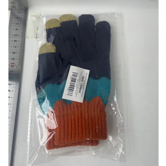 Manusi de Dama, Flippy, Model Ondulat, Functie Touchscreen (ecran tactil), Material Acril Tricotat, Manseta Elastica, Interior Catifelat, Marime Universala, Portocaliu/Albastru [2]