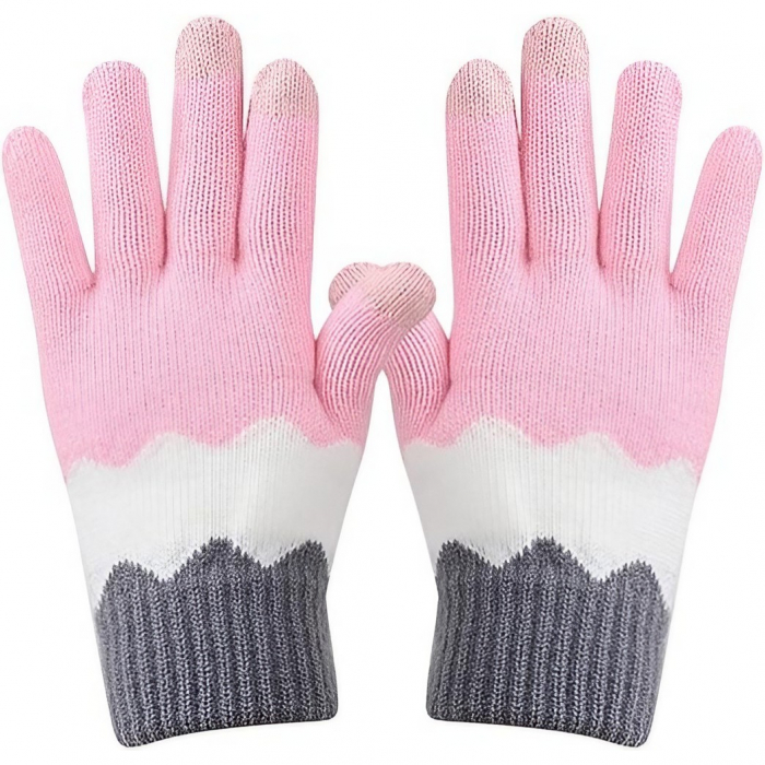 Manusi de Dama, Flippy, Model Ondulat, Functie Touchscreen (ecran tactil), Material Acril Tricotat, Manseta Elastica, Interior Catifelat, Marime Universala, Roz/Gri [1]