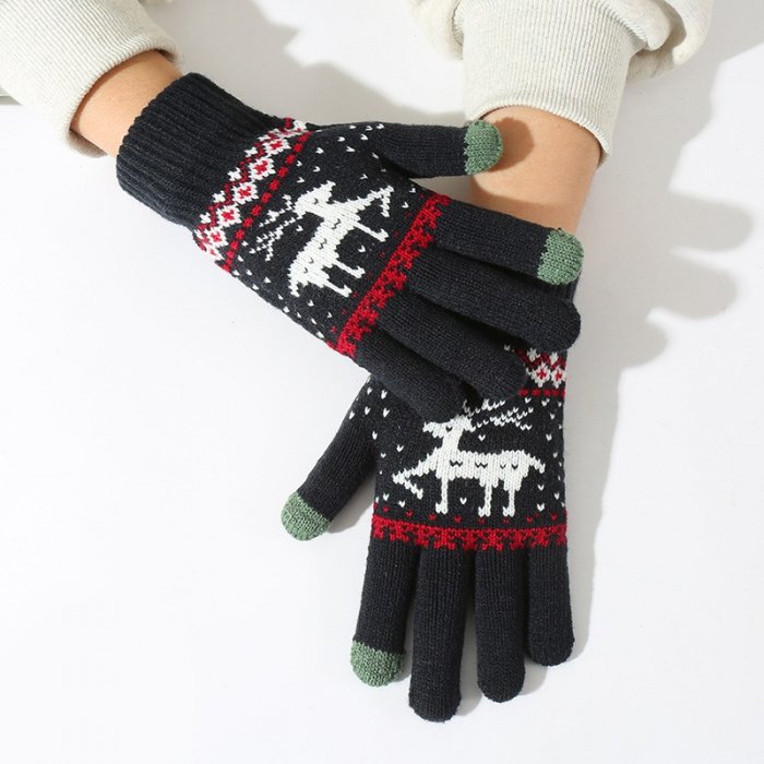 Manusi de Dama, Flippy, Model Ren, Functie Touchscreen (ecran tactil), Material Acril Tricotat, Manseta Elastica, Interior Catifelat, Marime Universala, Albastru Marin [6]