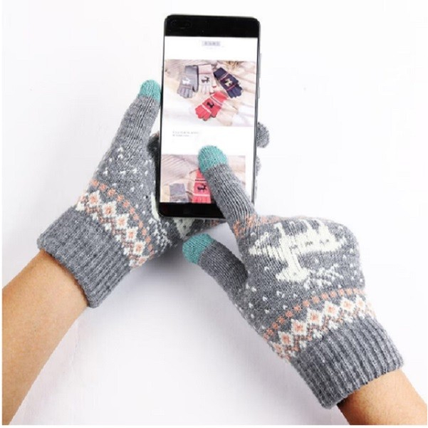 Manusi de Dama, Flippy, Model Ren, Functie Touchscreen (ecran tactil), Material Acril Tricotat, Manseta Elastica, Interior Catifelat, Marime Universala, Gri [3]