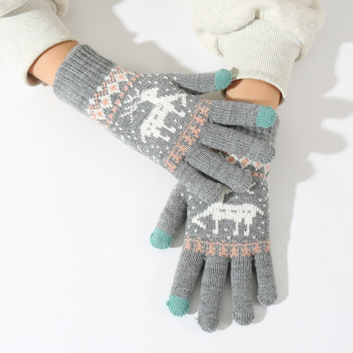 Manusi de Dama, Flippy, Model Ren, Functie Touchscreen (ecran tactil), Material Acril Tricotat, Manseta Elastica, Interior Catifelat, Marime Universala, Gri [16]